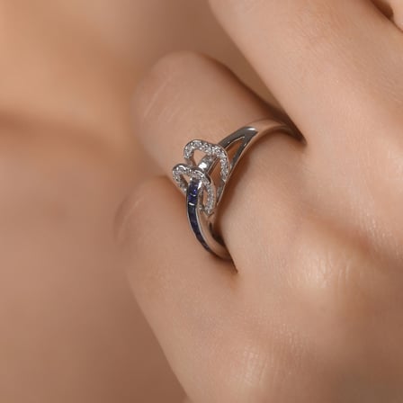 0.61 Karat Pırlanta Safir Yüzük, Doğal Pırlanta, Sertifikalı Mücevher, Beyaz Altın