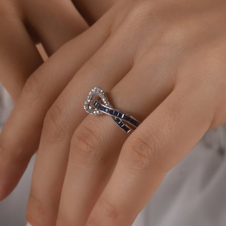 0.61 Karat Pırlanta Safir Yüzük, Doğal Pırlanta, Sertifikalı Mücevher, Beyaz Altın
