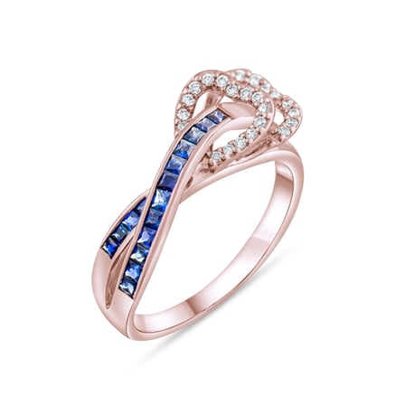 0.61 Karat Pırlanta Safir Yüzük, Doğal Pırlanta, Sertifikalı Mücevher, Rose Altın