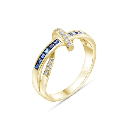 0.63 Karat Pırlanta Safir Yüzük, Doğal Pırlanta, Sertifikalı Mücevher, Sarı Altın