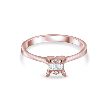 0.11 Karat Baget Pırlanta Yüzük, Doğal Pırlanta, Sertifikalı Mücevher, Rose Altın