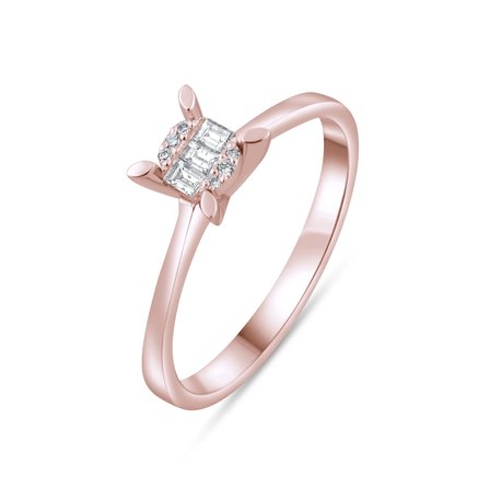 0.11 Karat Baget Pırlanta Yüzük, Doğal Pırlanta, Sertifikalı Mücevher, Rose Altın