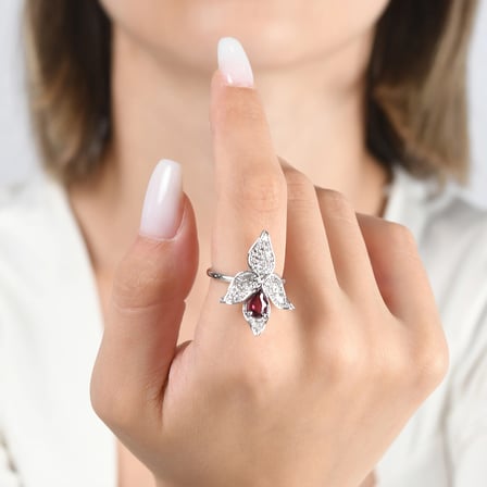 1.27 Karat Pırlanta Rhodolite Yüzük, Doğal Pırlanta, Sertifikalı Mücevher, Beyaz Altın
