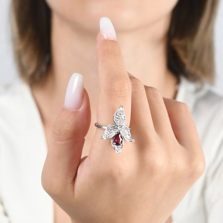 1.27 Karat Pırlanta Rhodolite Yüzük, Doğal Pırlanta, Sertifikalı Mücevher, Sarı Altın