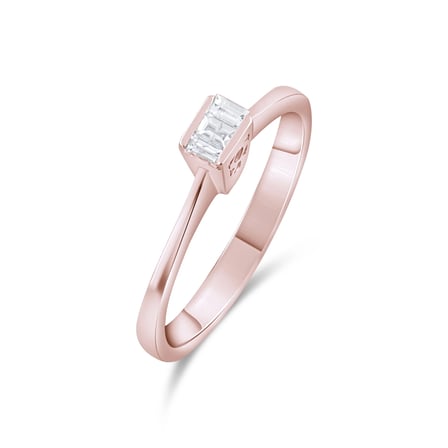 0.15 Karat Baget Pırlanta Yüzük, Doğal Pırlanta, Sertifikalı Mücevher, Rose Altın