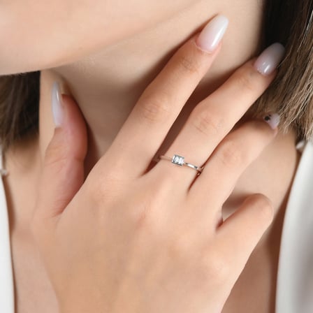0.20 Karat Baget Pırlanta Yüzük, Doğal Pırlanta, Sertifikalı Mücevher, Rose Altın