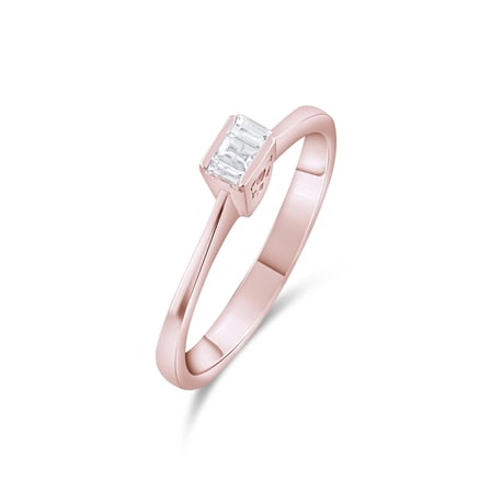 0.20 Karat Baget Pırlanta Yüzük, Doğal Pırlanta, Sertifikalı Mücevher, Rose Altın