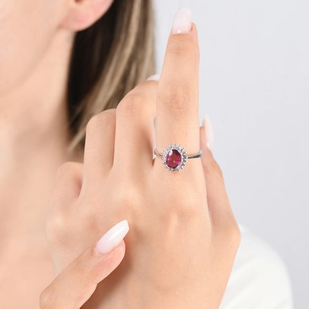 1.54 Karat Pırlanta Rhodolite Yüzük, Doğal Pırlanta, Sertifikalı Mücevher, Beyaz Altın