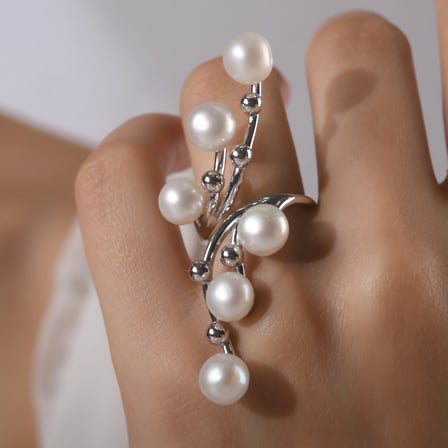 0.19 Karat Pırlanta İnci Yüzük, Doğal Pırlanta, Sertifikalı Mücevher, Beyaz Altın