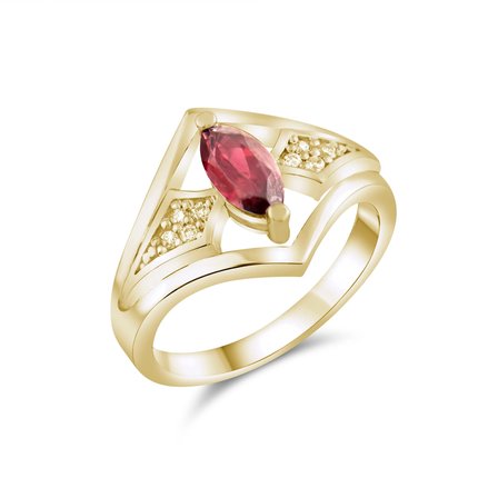 0.68 Karat Pırlanta Garnet Yüzük, Doğal Pırlanta, Sertifikalı Mücevher, Sarı Altın