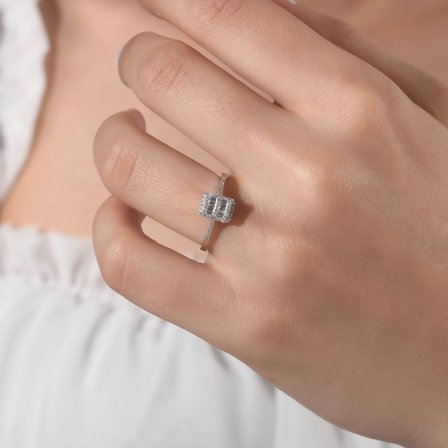 0.16 Karat Baget Pırlanta Yüzük, Doğal Pırlanta, Sertifikalı Mücevher, Rose Altın
