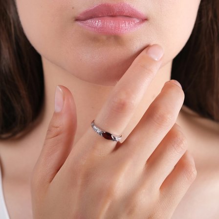 0.65 Karat Pırlanta Garnet Yüzük, Doğal Pırlanta, Sertifikalı Mücevher, Sarı Altın