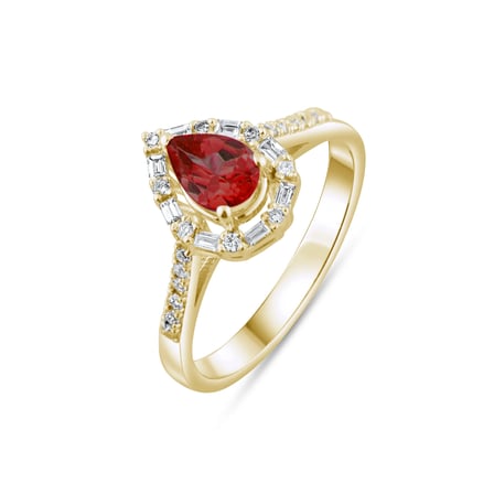 0.99 Karat Pırlanta Garnet Yüzük, Doğal Pırlanta, Sertifikalı Mücevher, Sarı Altın