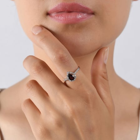 0.99 Karat Pırlanta Garnet Yüzük, Doğal Pırlanta, Sertifikalı Mücevher, Sarı Altın