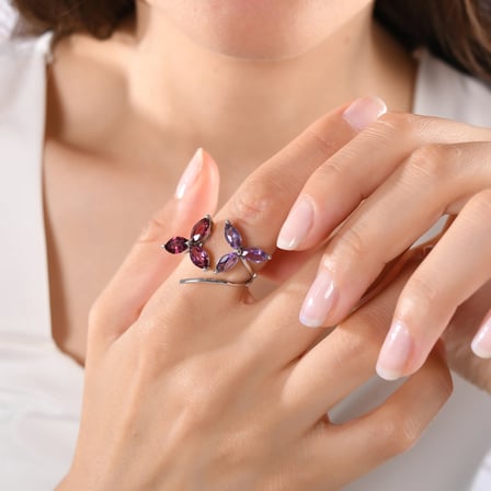 5.70 Karat Ametist Rhodolite Yüzük, Doğal Taş, Sertifikalı Mücevher, Beyaz Altın