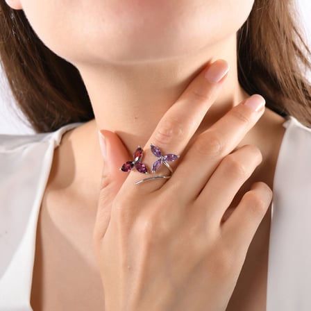 5.70 Karat Ametist Rhodolite Yüzük, Doğal Taş, Sertifikalı Mücevher, Beyaz Altın