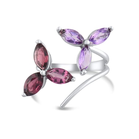 5.70 Karat Ametist Rhodolite Yüzük, Doğal Taş, Sertifikalı Mücevher, Beyaz Altın