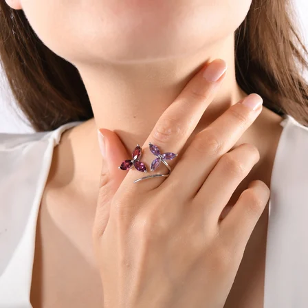 5.70 Karat Ametist Rhodolite Yüzük, Doğal Taş, Sertifikalı Mücevher, Beyaz Altın