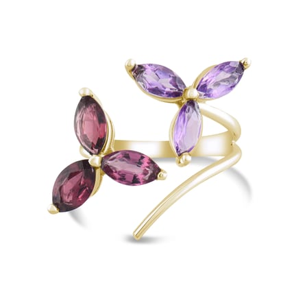 5.70 Karat Ametist Rhodolite Yüzük, Doğal Taş, Sertifikalı Mücevher, Sarı Altın
