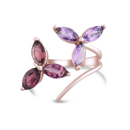 5.70 Karat Ametist Rhodolite Yüzük, Doğal Taş, Sertifikalı Mücevher, Rose Altın