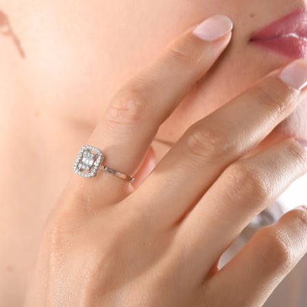 0.18 Karat Baget Pırlanta Yüzük, Doğal Pırlanta, Sertifikalı Mücevher, Beyaz Altın