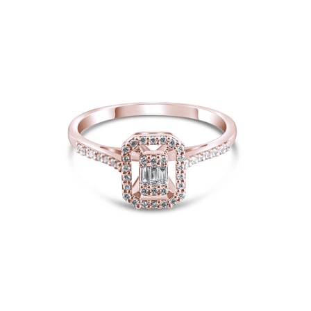 0.18 Karat Baget Pırlanta Yüzük, Doğal Pırlanta, Sertifikalı Mücevher, Rose Altın