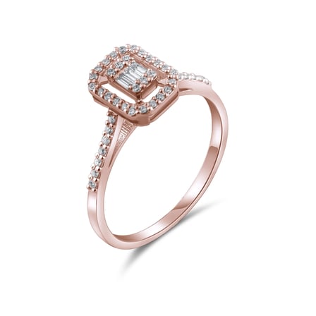 0.18 Karat Baget Pırlanta Yüzük, Doğal Pırlanta, Sertifikalı Mücevher, Rose Altın
