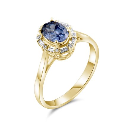 1.15 Karat Pırlanta Safir Yüzük, Doğal Pırlanta, Sertifikalı Mücevher, Sarı Altın