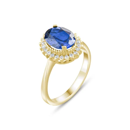 2.69 Karat Pırlanta Safir Yüzük, Doğal Pırlanta, Sertifikalı Mücevher, Sarı Altın