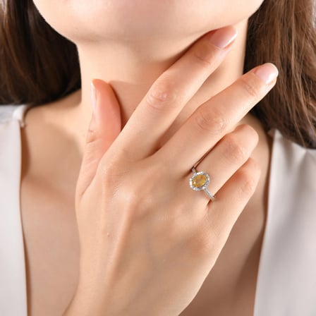 1.04 Karat Baget Pırlanta Sarı Safir Yüzük, Doğal Pırlanta, Sertifikalı Mücevher, Beyaz Altın