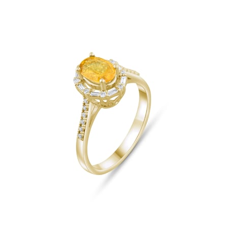 1.04 Karat Baget Pırlanta Sarı Safir Yüzük, Doğal Pırlanta, Sertifikalı Mücevher, Sarı Altın