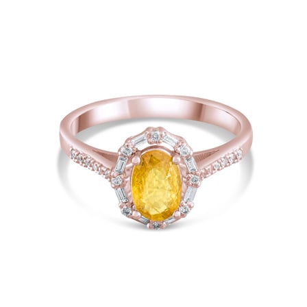 1.04 Karat Baget Pırlanta Sarı Safir Yüzük, Doğal Pırlanta, Sertifikalı Mücevher, Rose Altın