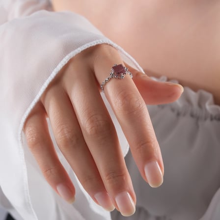 0.78 Karat Pırlanta Rhodolite Yüzük, Doğal Pırlanta, Sertifikalı Mücevher, Beyaz Altın