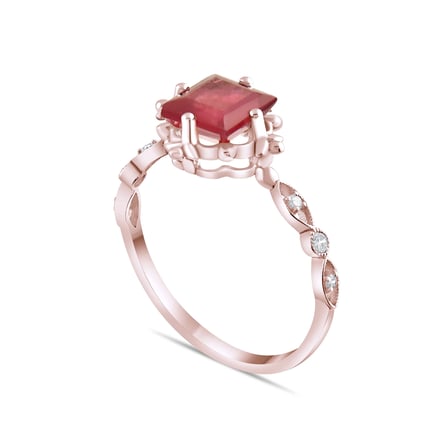 0.78 Karat Pırlanta Rhodolite Yüzük, Doğal Pırlanta, Sertifikalı Mücevher, Rose Altın