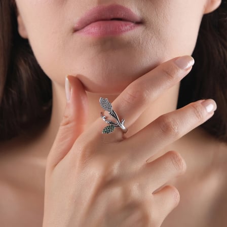 0.36 Karat Pırlanta Zümrüt Yüzük, Yaprak Figürlü, Doğal Pırlanta, Sertifikalı Mücevher, Rose Altın