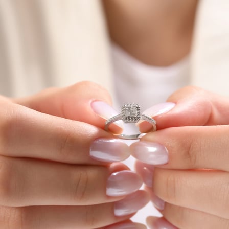 0.42 Karat Baget Pırlanta Yüzük, Doğal Pırlanta, Sertifikalı Mücevher, Beyaz Altın