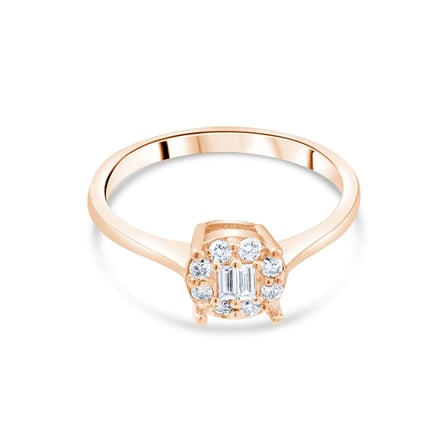 0.20 Karat Baget Pırlanta Yüzük, Doğal Pırlanta, Sertifikalı Mücevher, Rose Altın
