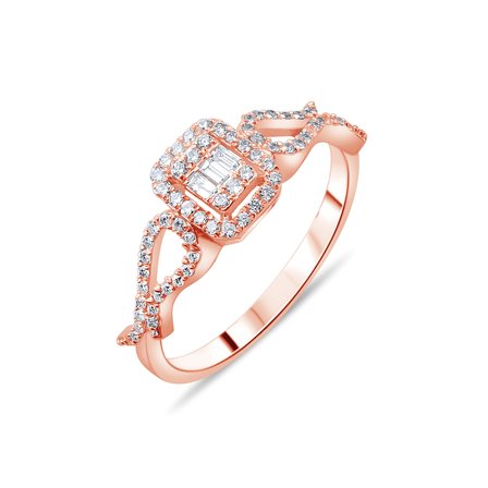 0.32 Karat Baget Pırlanta Yüzük, Doğal Pırlanta, Sertifikalı Mücevher, Rose Altın