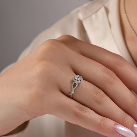 0.32 Karat Baget Pırlanta Yüzük, Doğal Pırlanta, Sertifikalı Mücevher, Rose Altın