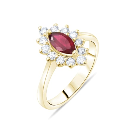 1.55 Karat Pırlanta Rhodolite Yüzük, Doğal Pırlanta, Sertifikalı Mücevher, Sarı Altın