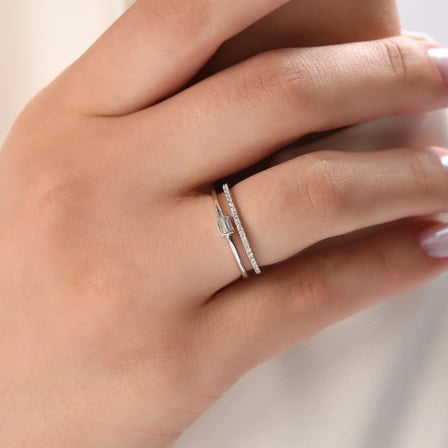 0.23 Karat Baget Pırlanta Yüzük, Doğal Pırlanta, Sertifikalı Mücevher, Beyaz Altın
