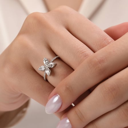 0.35 Karat Baget Pırlanta Yüzük, Doğal Pırlanta, Sertifikalı Mücevher, Rose Altın