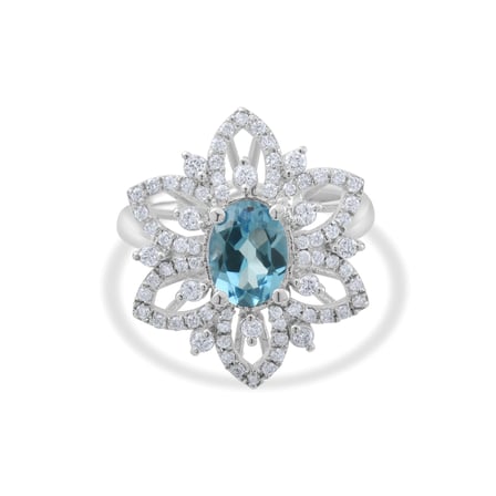 4.50 Karat Pırlanta Blue Topaz Yüzük, Doğal Pırlanta, Sertifikalı Mücevher, Beyaz Altın
