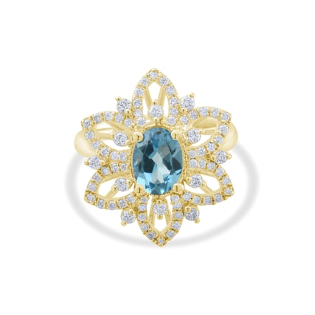 4.50 Karat Pırlanta Blue Topaz Yüzük, Doğal Pırlanta, Sertifikalı Mücevher, Sarı Altın