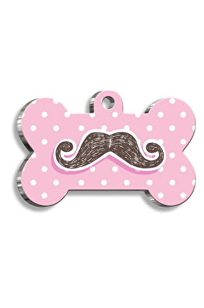 Bıyıklı Kemik Şekilli Kedi Köpek Künyesi XLarge 3,3 x 5 cm