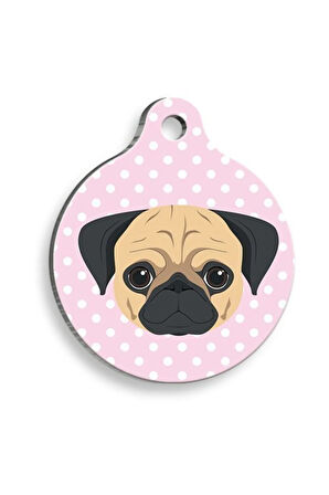 Pembe Puantiyeli Pug Yuvarlak Köpek Künyesi Large: 3,8 cm.