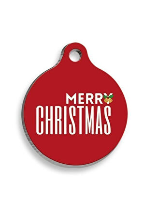 Christmas Serisi Merry Christmas Letter Red Yuvarlak Kedi ve Köpek Künyesi Small: 2,5 cm.