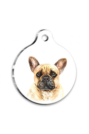Suluboya French Bulldog Yuvarlak Köpek Künyesi Medium 3 cm