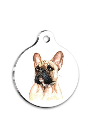 Suluboya French Bulldog 2 Yuvarlak Köpek Künyesi Large 3,8 cm