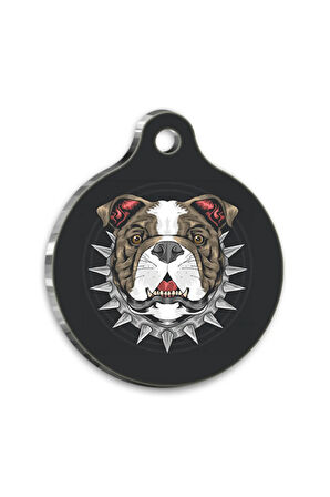 İllüstrasyon Pitbull Yuvarlak Köpek Künyesi Medium 3 cm